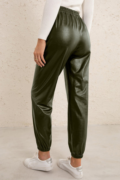 Ivy Lane Elastic Waist PU Leather Joggers