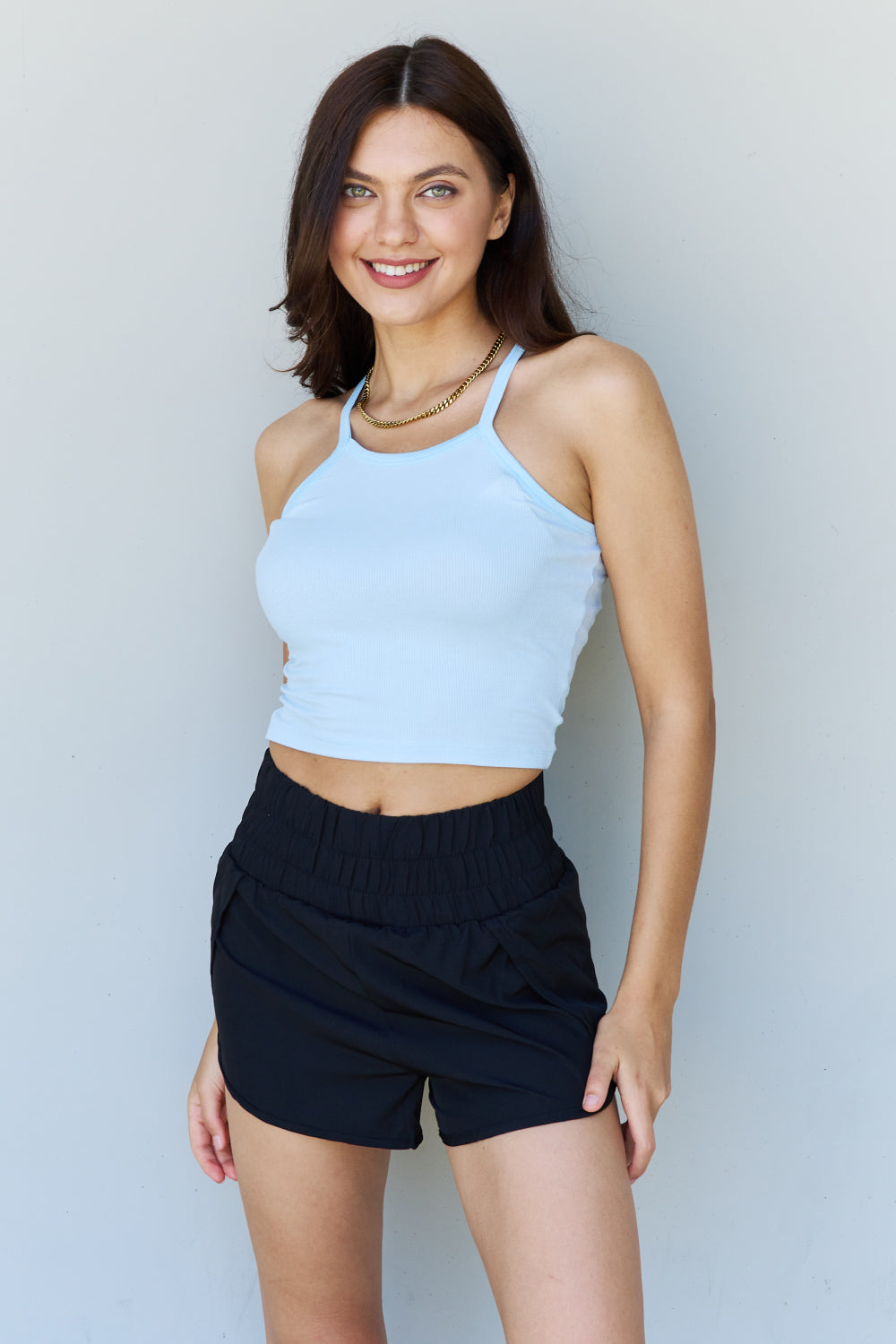 Ninexis Everyday Staple Soft Modal Short Strap Ribbed Tank Top in Blue - UrbanEthereal