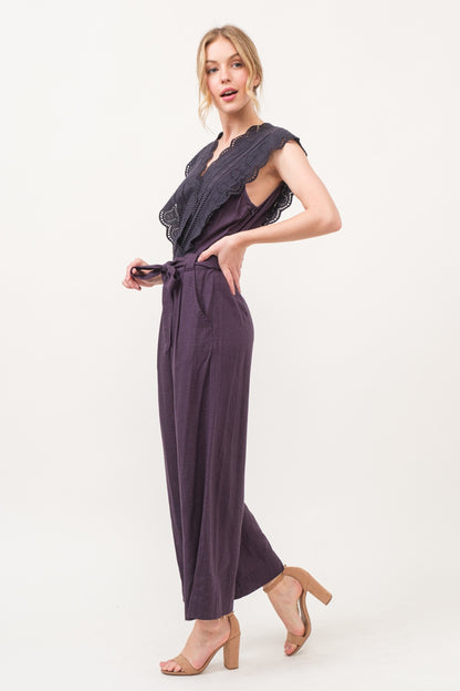 And The Why Laced Surplice Tie Waist Jumpsuit - UrbanEthereal