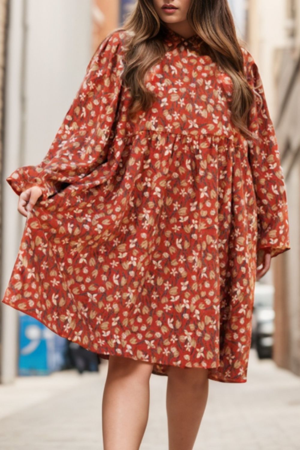 Plus Size Floral Round Neck Dress - UrbanEthereal