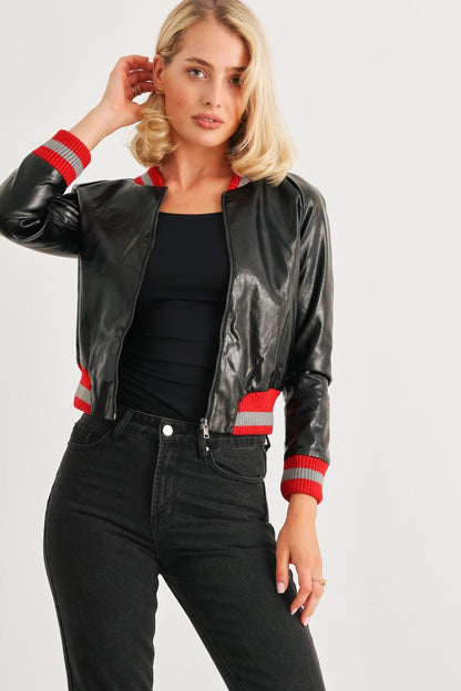 Comme PU Leather Baseball Collar Long Sleeve Jacket - UrbanEthereal