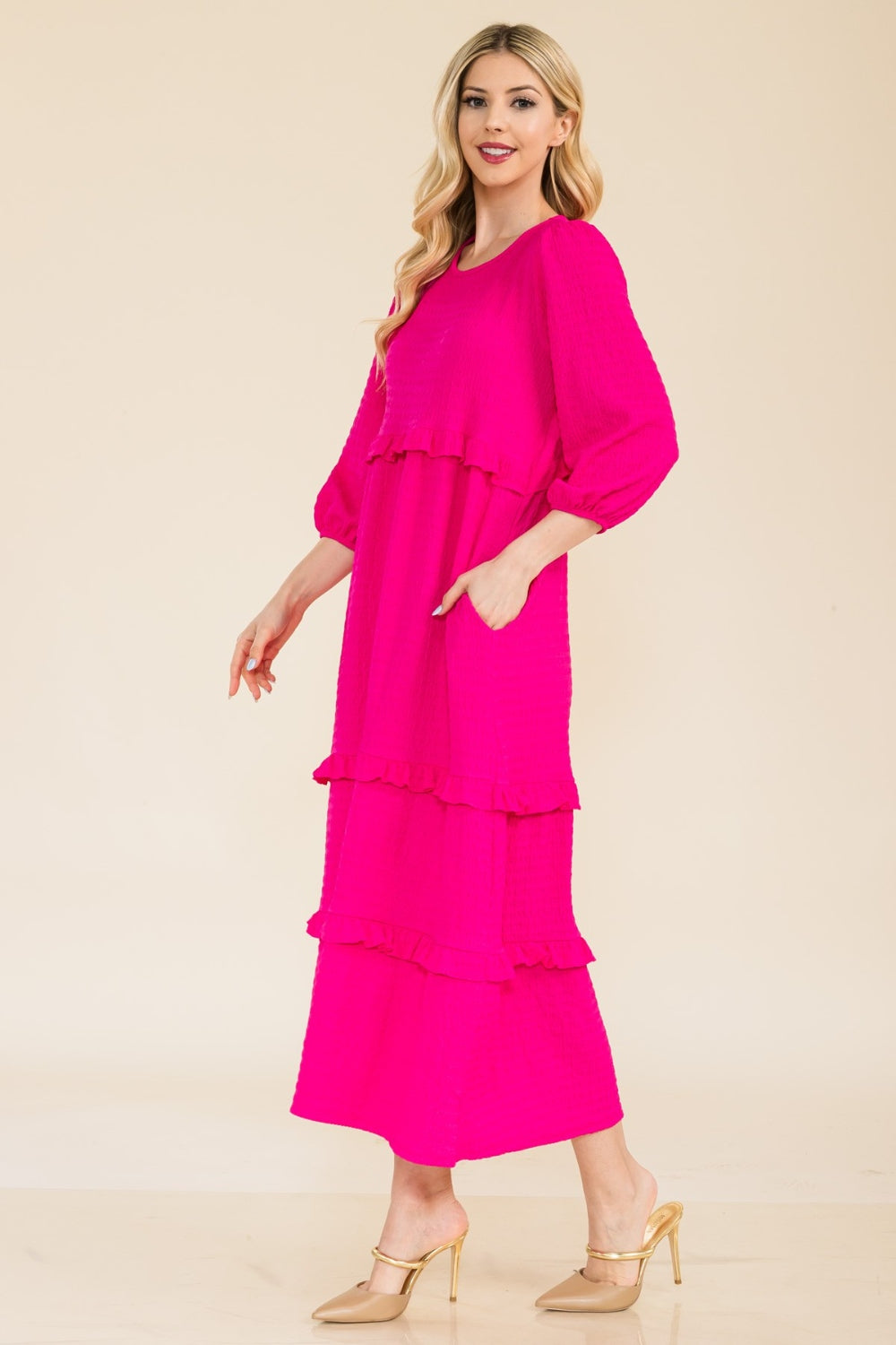 Celeste Full Size Tiered-Ruffle Midi Dress - UrbanEthereal
