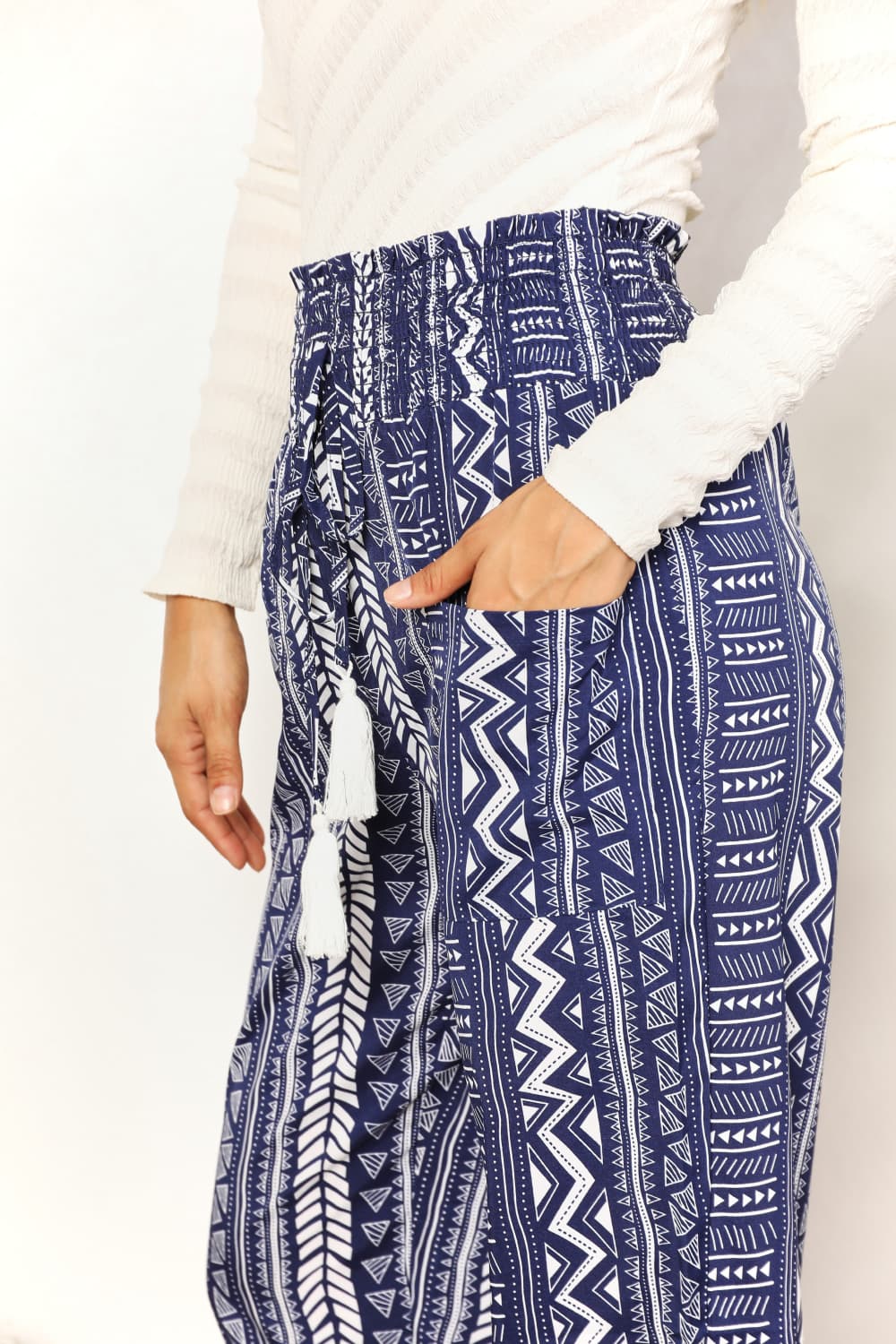 Geometric Print Tassel High-Rise Pants - UrbanEthereal