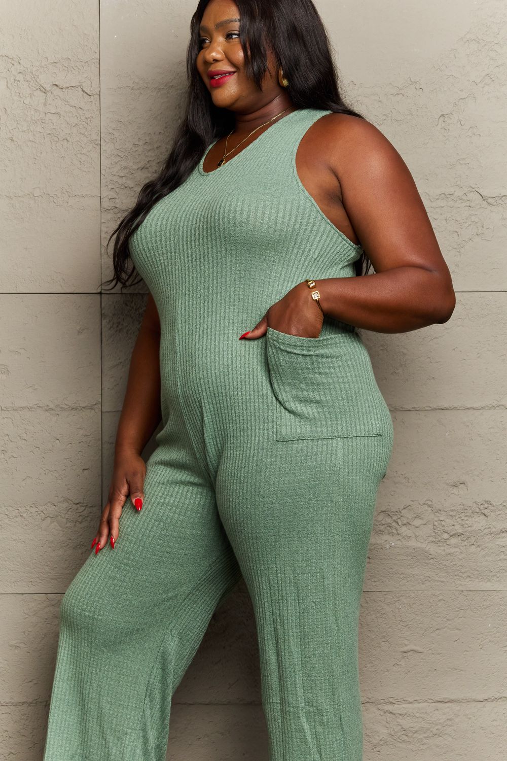 HEYSON Don't Get It Twisted Full Size Rib Knit Jumpsuit - UrbanEthereal