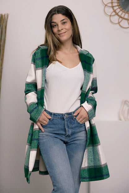 Double Take Full Size Plaid Button Up Lapel Collar Coat - UrbanEthereal