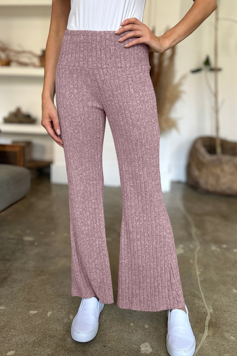 FAM-FAM Ribbed High Waist Flare Pants