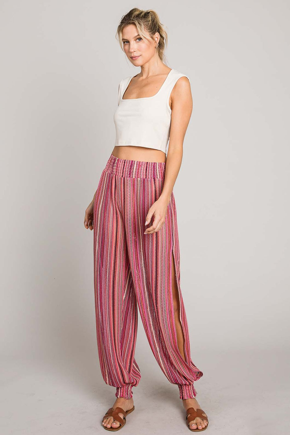 Cotton Bleu by Nu Label Striped Smocked Cover Up Pants - UrbanEthereal