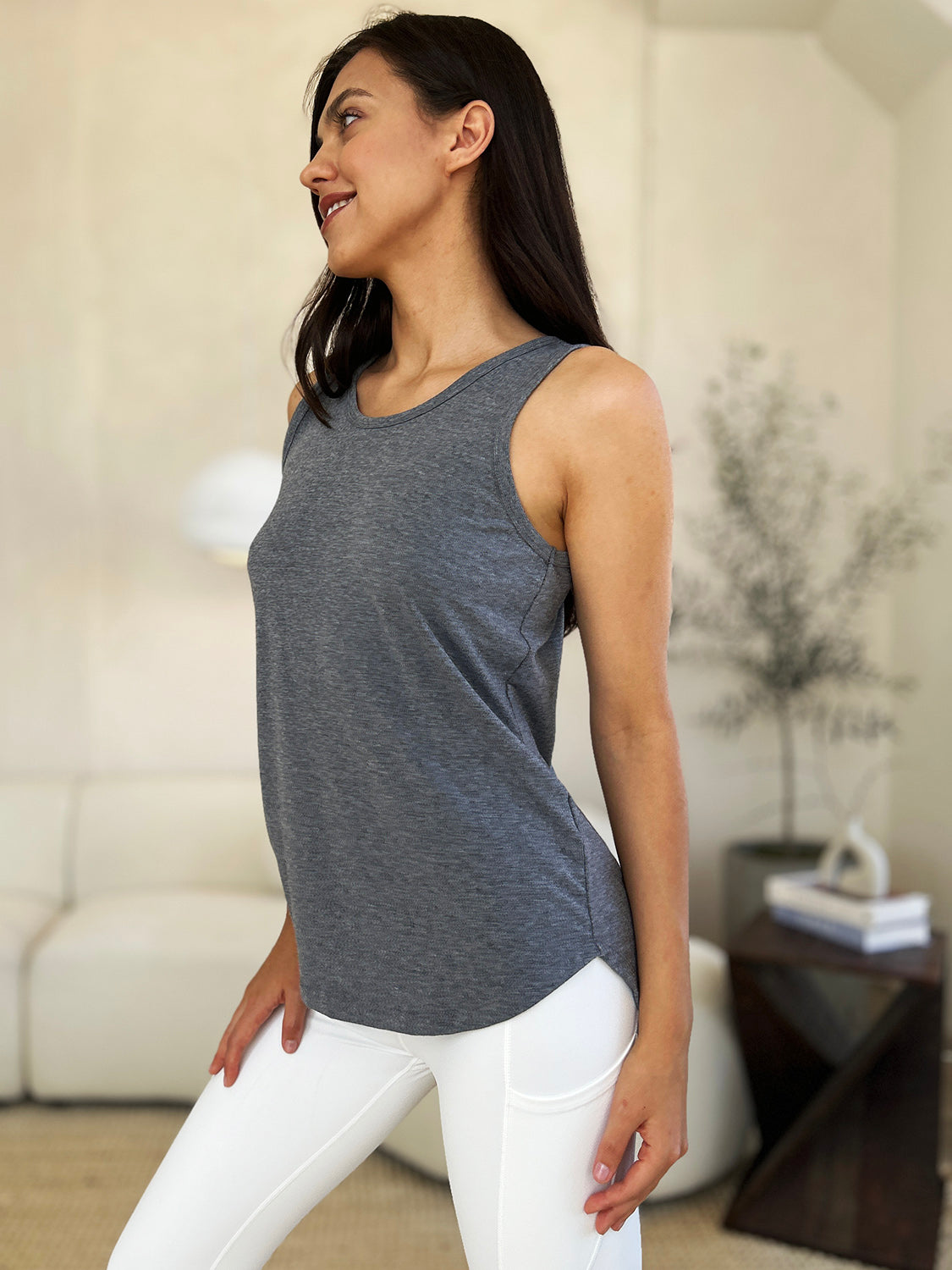 Basic Bae Full Size Round Neck Curved Hem Tank - UrbanEthereal