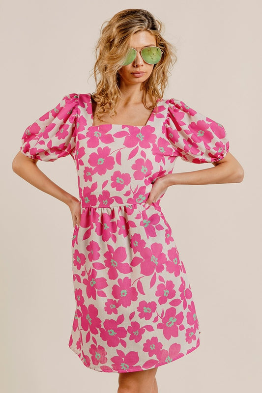 BiBi Printed Square Neck Puff Sleeve Mini Dress - UrbanEthereal