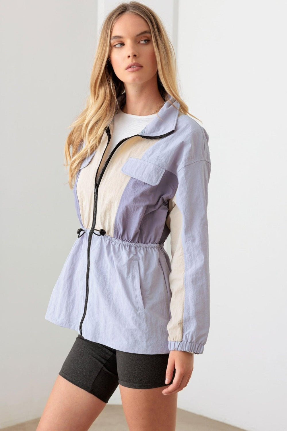 Le Lis Color Block Collared Wind Breaker Jacket - UrbanEthereal