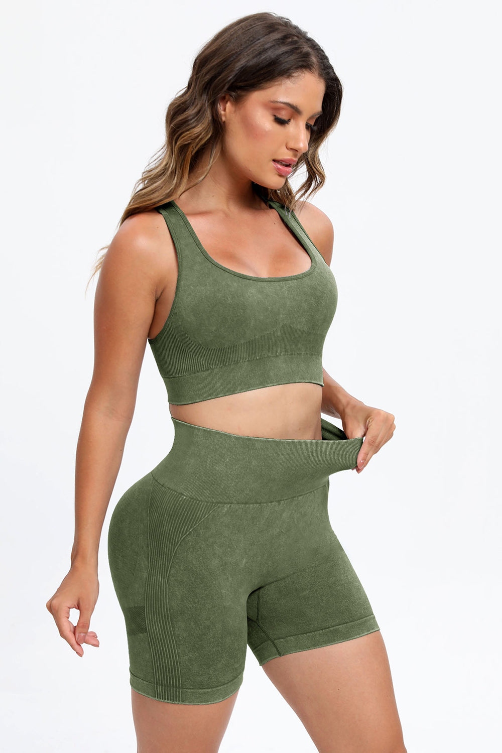 3 Piece Washed Square Neck Wide Strap Active Set - UrbanEthereal
