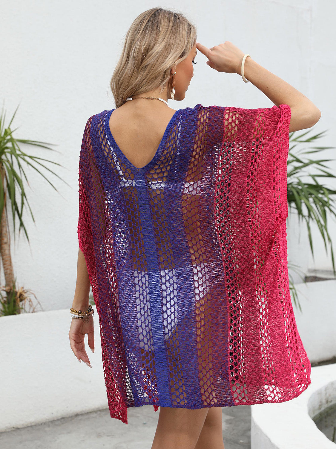 Openwork Contrast V-Neck Cover-Up - UrbanEthereal