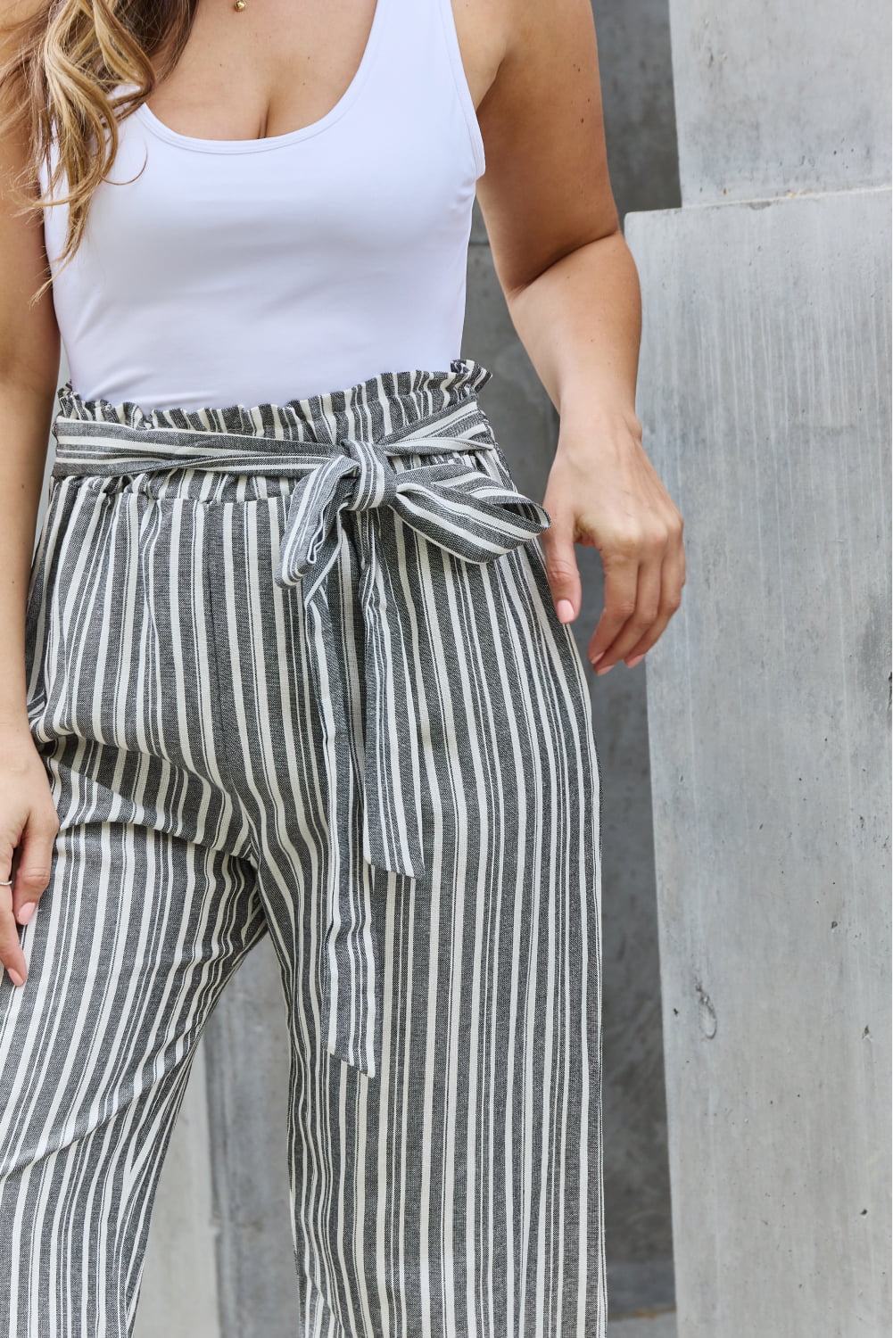 Heimish Find Your Path Full Size Paperbag Waist Striped Culotte Pants - UrbanEthereal