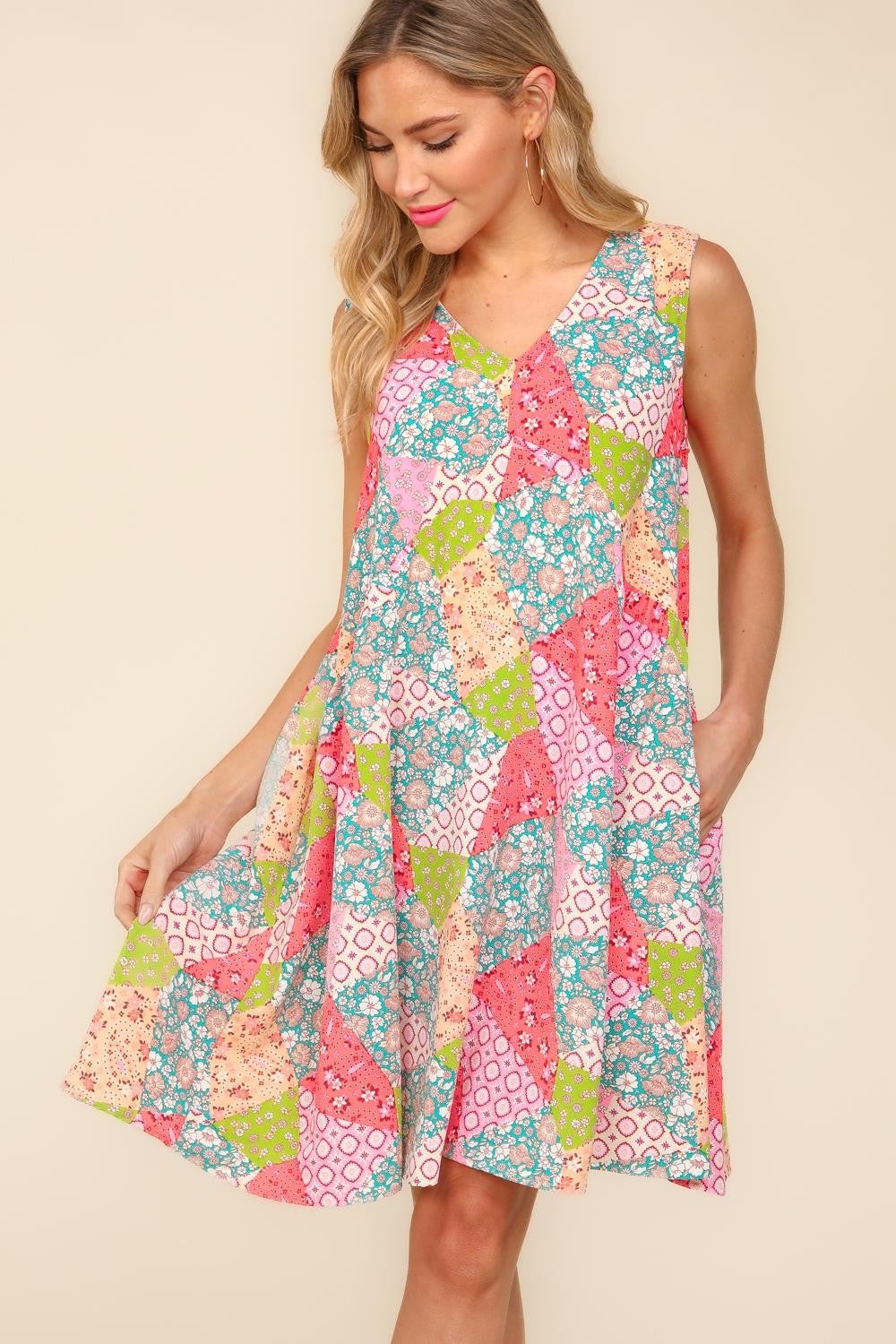 Haptics Full Size Babydoll Floral Patchwork Dress with Side Pockets - UrbanEthereal