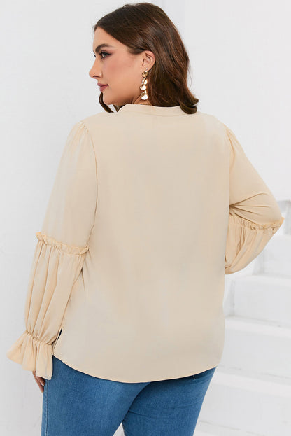 Plus Size Ruffled Tie Neck Flounce Sleeve Blouse - UrbanEthereal