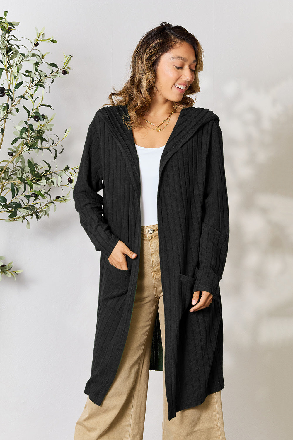 Basic Bae Full Size Hooded Sweater Cardigan - UrbanEthereal