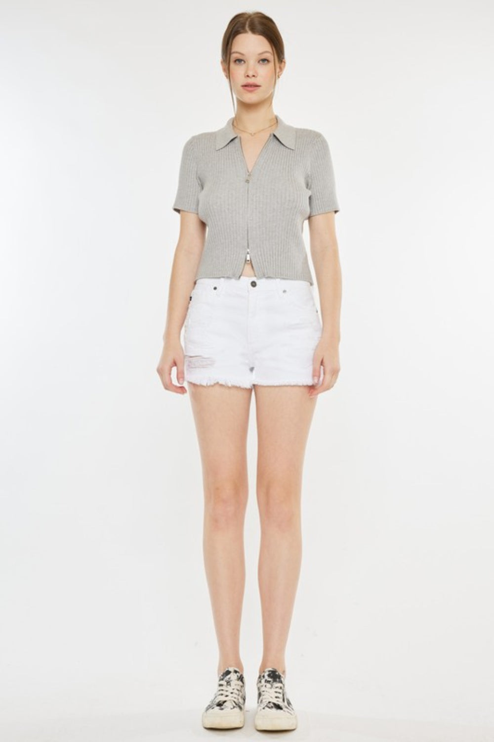 Kancan Raw Hem Distressed Denim Shorts - UrbanEthereal