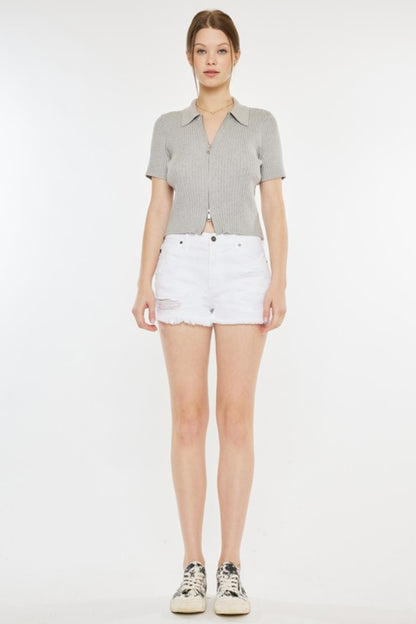 Kancan Raw Hem Distressed Denim Shorts - UrbanEthereal