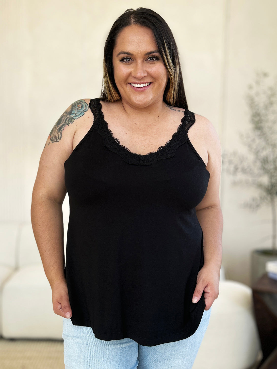 Basic Bae Full Size Lace Detail V-Neck Cutout Cami - UrbanEthereal