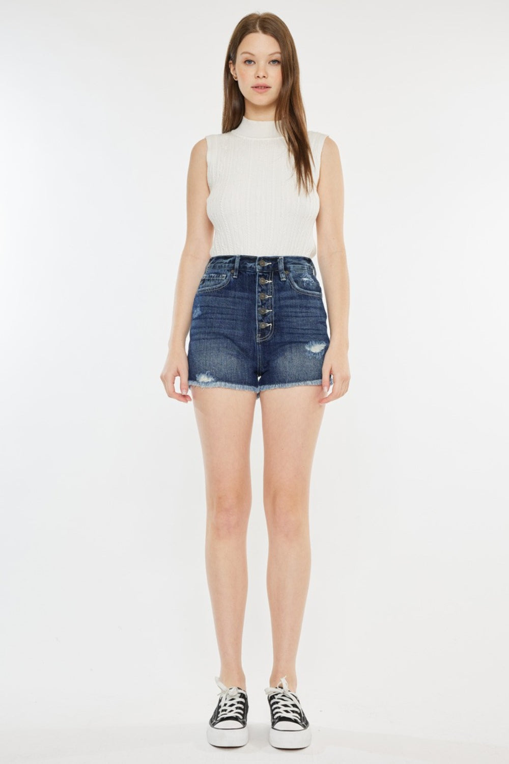 Kancan Raw Hem Button Fly Denim Shorts - UrbanEthereal