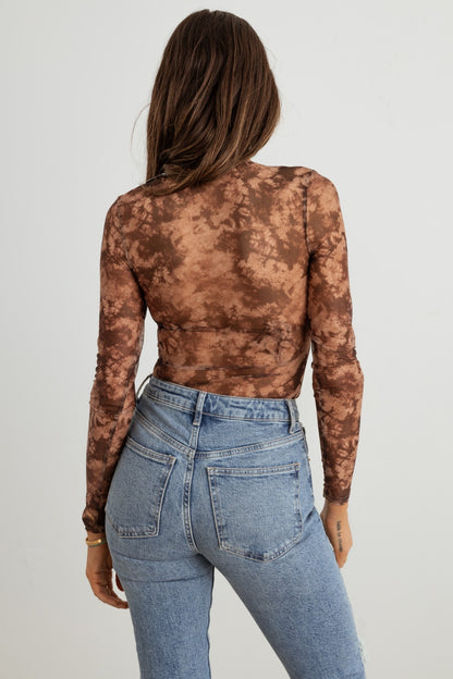 HERA COLLECTION Abstract Mesh Lace-Up Long Sleeve Bodysuit - UrbanEthereal