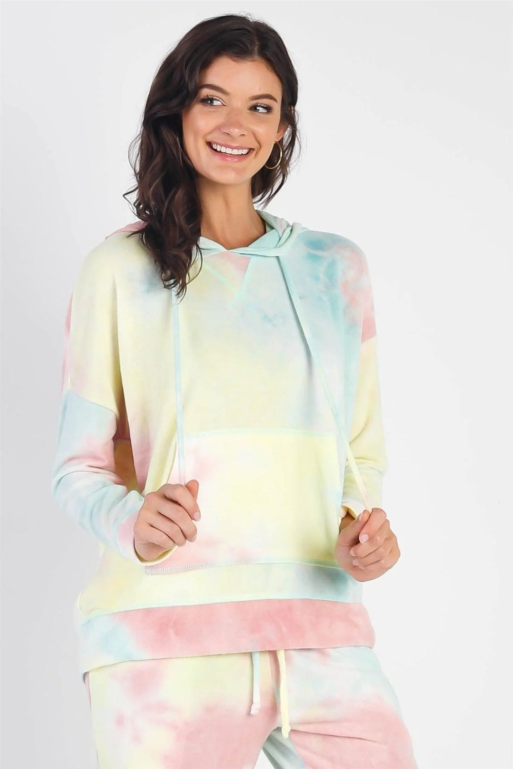 Cherish Apparel Drawstring Tie-Dye Dropped Shoulder Hoodie - UrbanEthereal