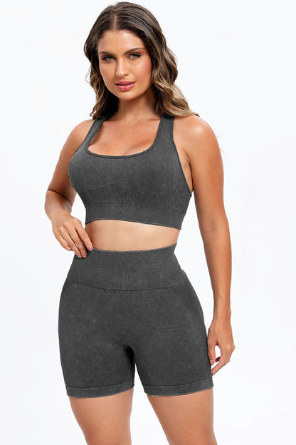 3 Piece Washed Square Neck Wide Strap Active Set - UrbanEthereal