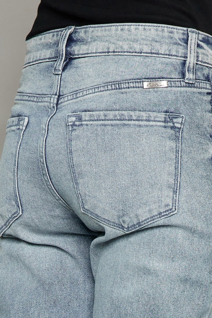 Kancan High Waist Button Fly Raw Hem Cropped Straight Jeans - UrbanEthereal