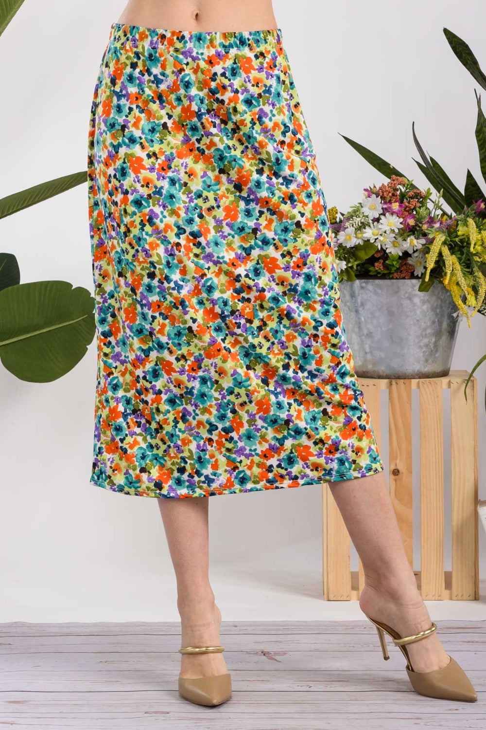 Celeste Full Size Floral A-Line Midi Skirt - UrbanEthereal