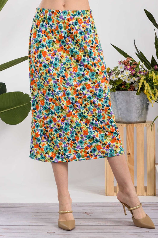 Celeste Full Size Floral A-Line Midi Skirt - UrbanEthereal