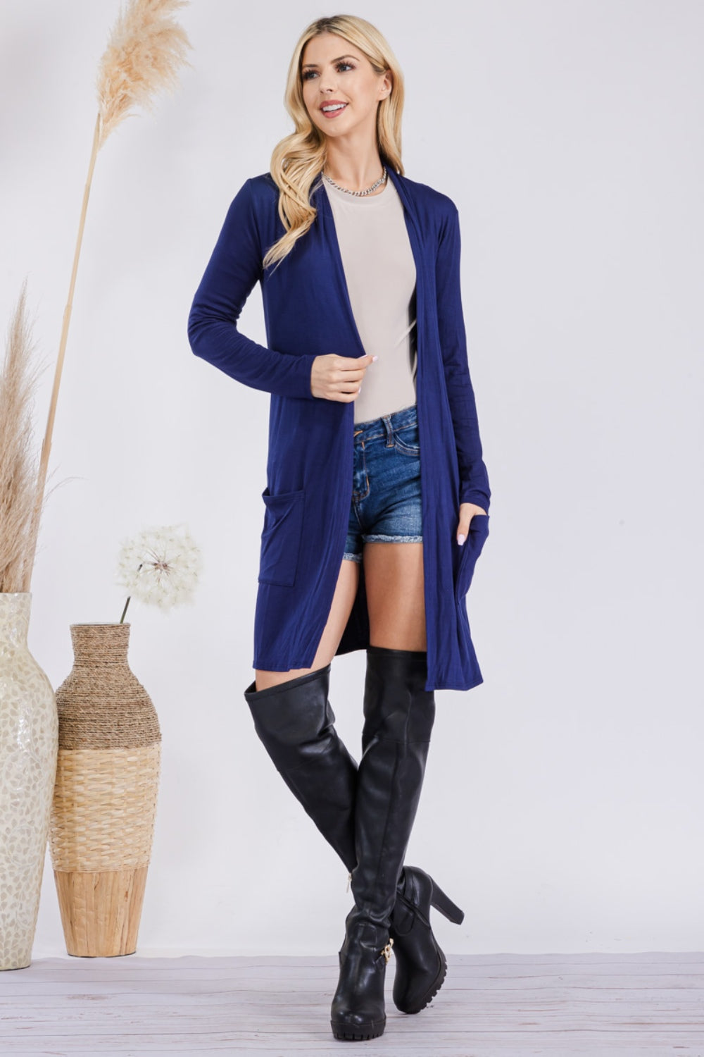 Celeste Full Size Open Front Cardigan with Pockets - UrbanEthereal
