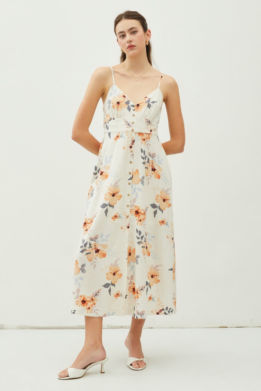 Be Cool Floral Button Down Cami Midi Dress - UrbanEthereal