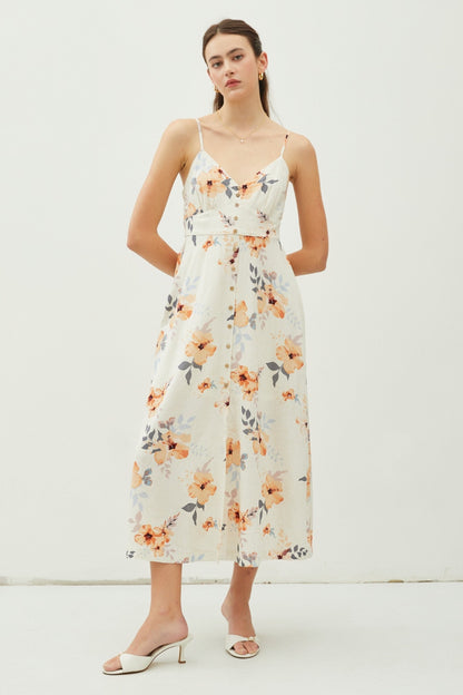 Be Cool Floral Button Down Cami Midi Dress - UrbanEthereal