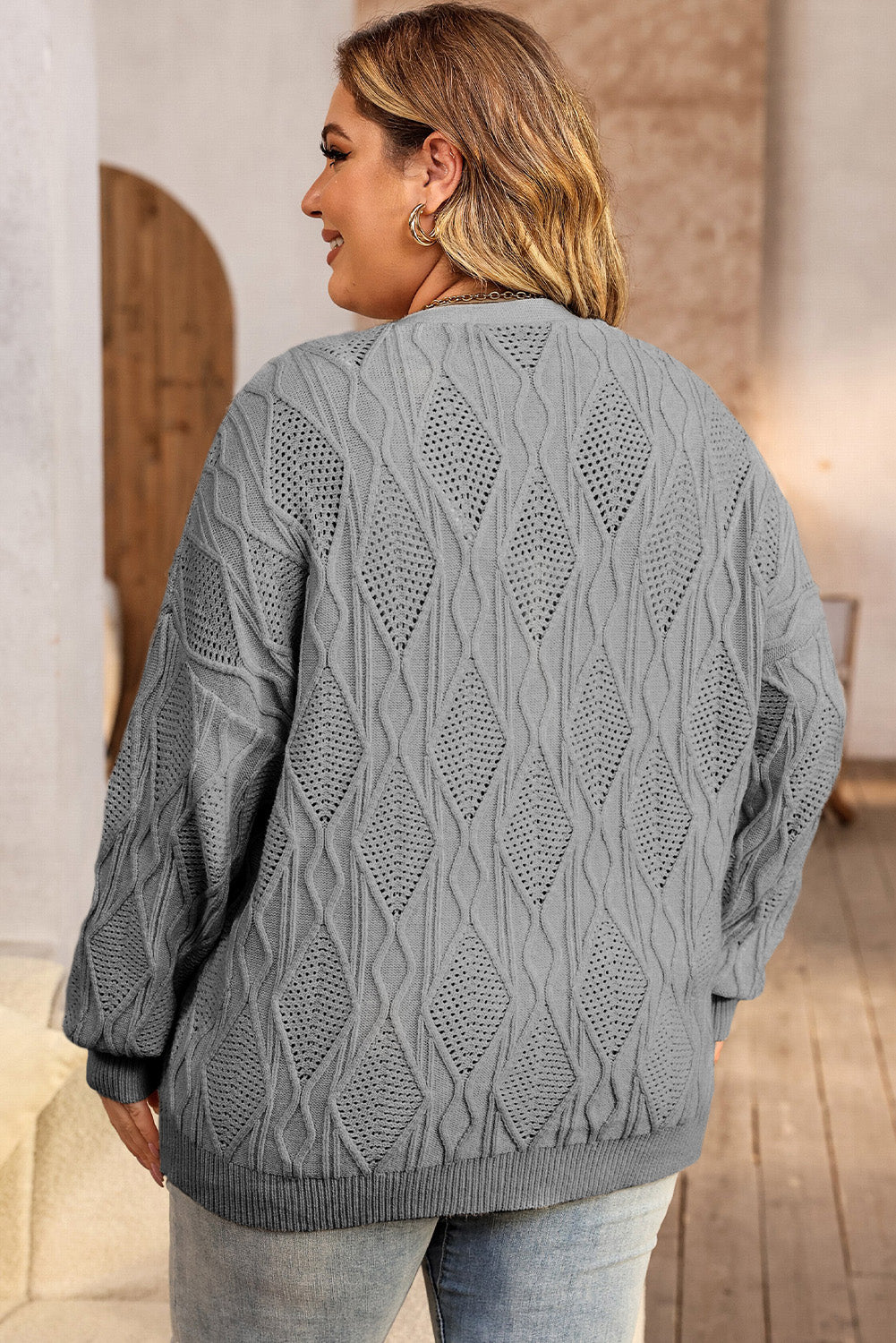 Plus Size Cable-Knit Button Up Sweater - UrbanEthereal
