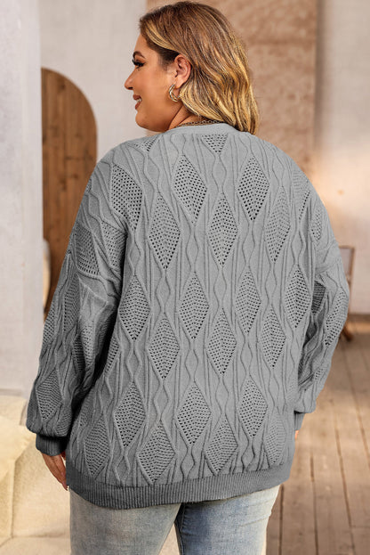 Plus Size Cable-Knit Button Up Sweater - UrbanEthereal