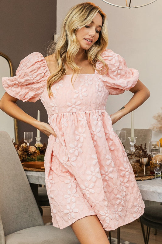 BiBi Flower Square Neck Puff Sleeve Dress - UrbanEthereal