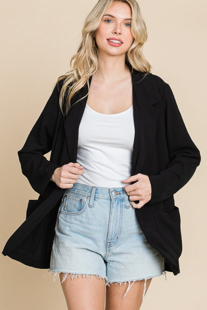 Culture Code One Button Long Sleeve Blazer with Pockets - UrbanEthereal