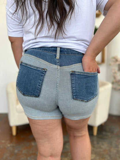 Judy Blue Full Size Color Block Denim Shorts - UrbanEthereal