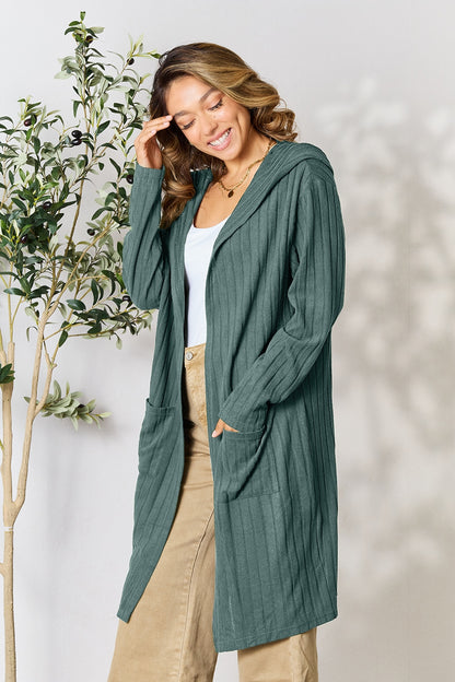 Basic Bae Full Size Hooded Sweater Cardigan - UrbanEthereal
