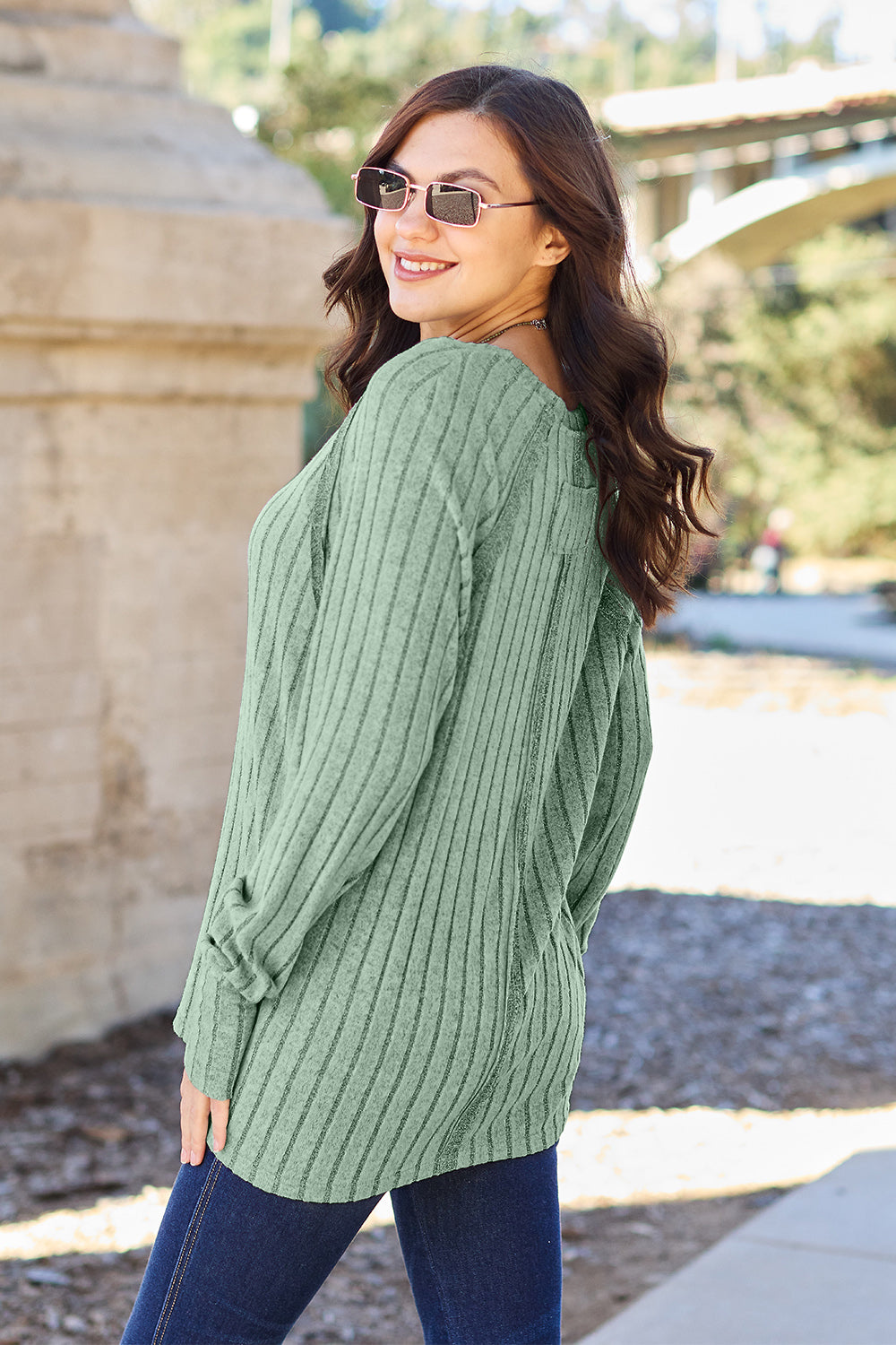 Basic Bae Full Size Ribbed Round Neck Long Sleeve Knit Top - UrbanEthereal