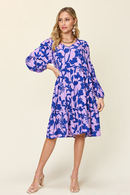 Double Take Full Size Printed Ruffle Hem Dress with Pocket - UrbanEthereal
