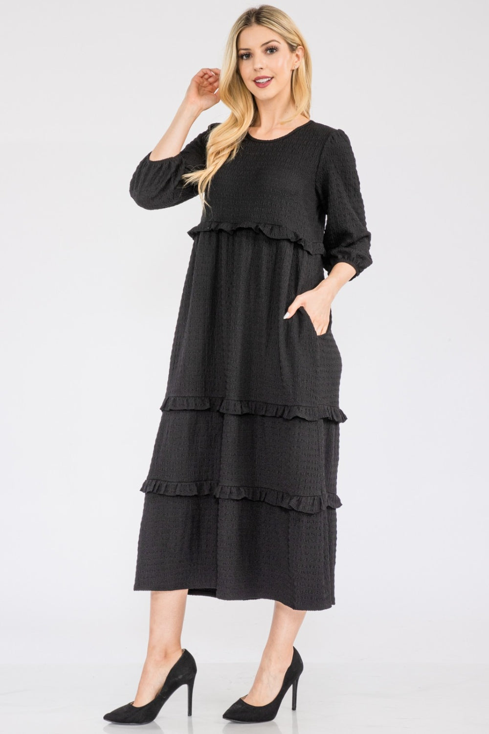 Celeste Full Size Tiered-Ruffle Midi Dress - UrbanEthereal