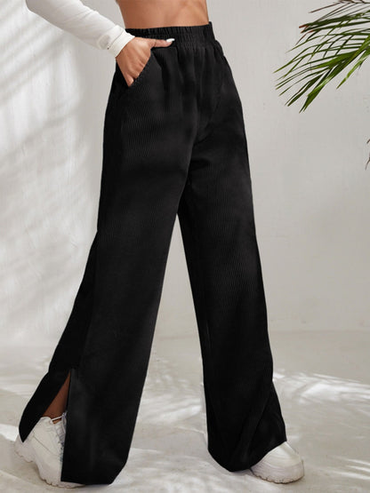 Slit Pocketed High Waist Wide Leg Pants