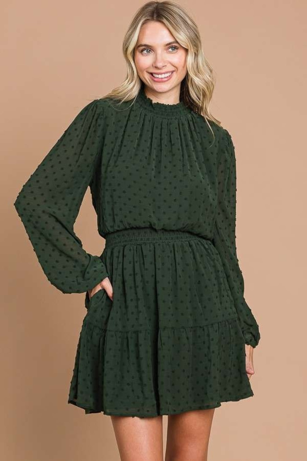 Culture Code Swiss Dot Smock Neck Mini Dress with Pockets - UrbanEthereal