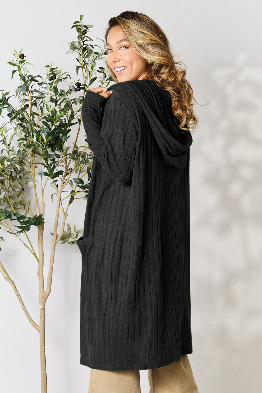 Basic Bae Full Size Hooded Sweater Cardigan - UrbanEthereal