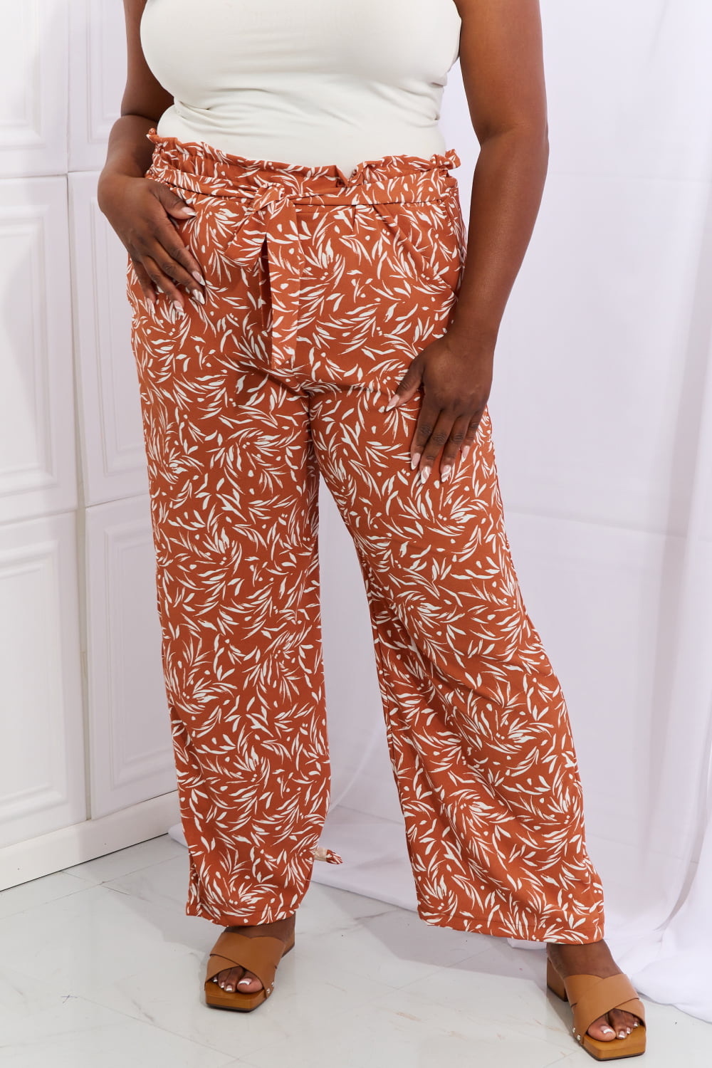 Heimish Right Angle Full Size Geometric Printed Pants in Red Orange - UrbanEthereal
