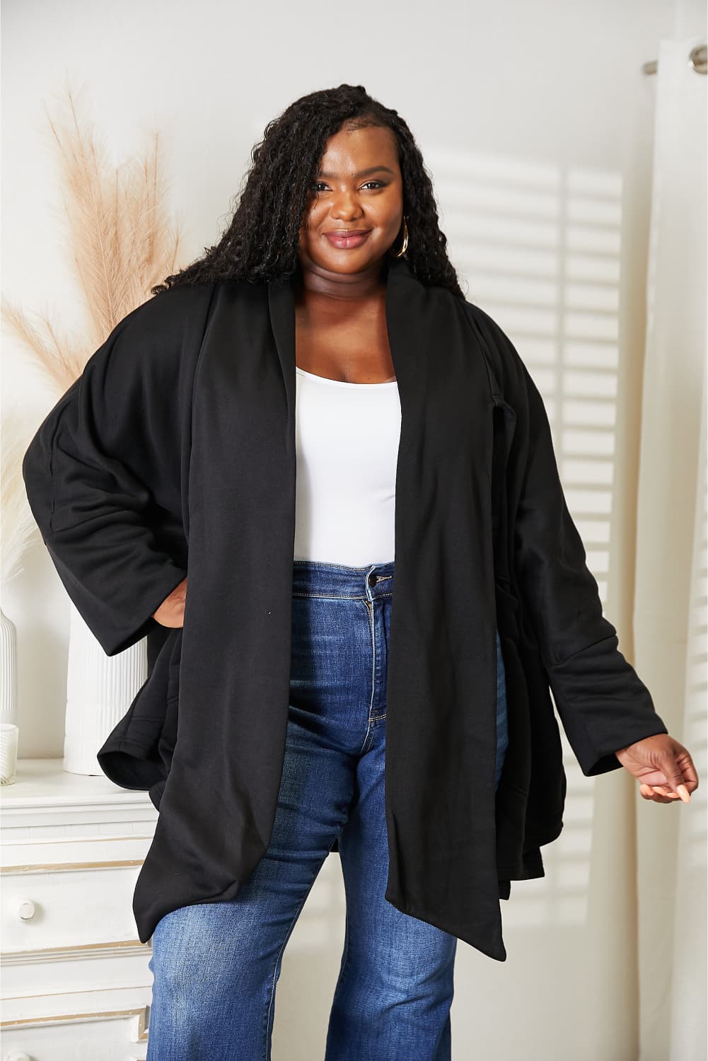 HEYSON Full Size Open Front Cardigan with Scarf Design - UrbanEthereal