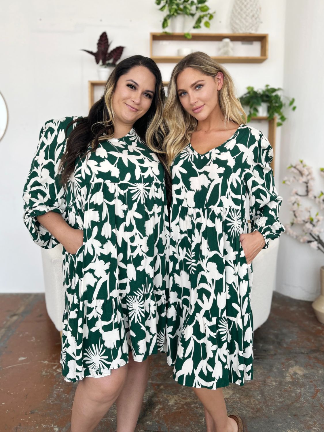 Double Take Full Size Printed Ruffle Hem Dress with Pocket - UrbanEthereal
