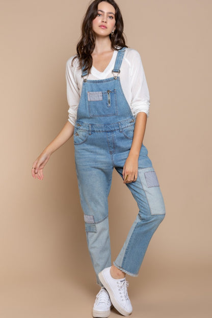 POL Front Chest Zipper Slim Leg Denim Overalls - UrbanEthereal