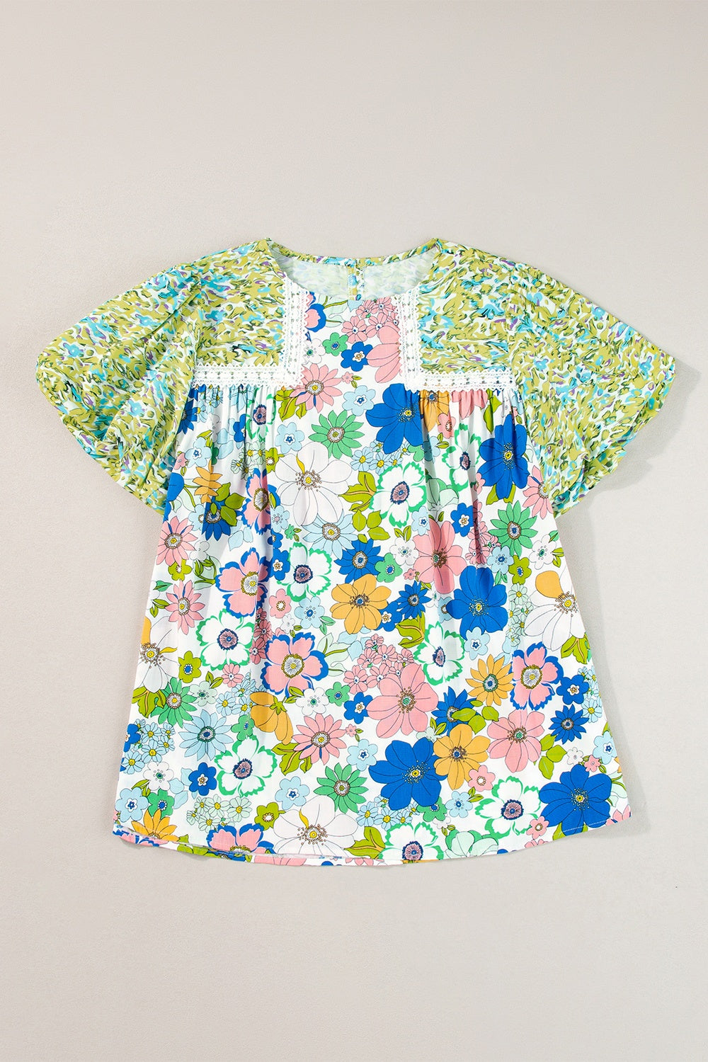 Printed Round Neck Puff Sleeve Blouse - UrbanEthereal